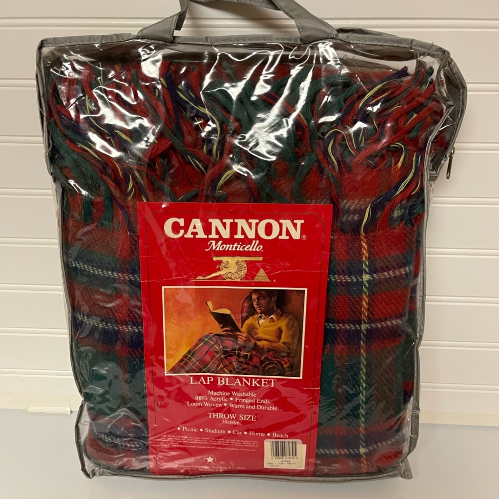 Cannon Lap Plaid Blanket 50x60 Acrylic Throw Fringe Edge Machine Wash NOS